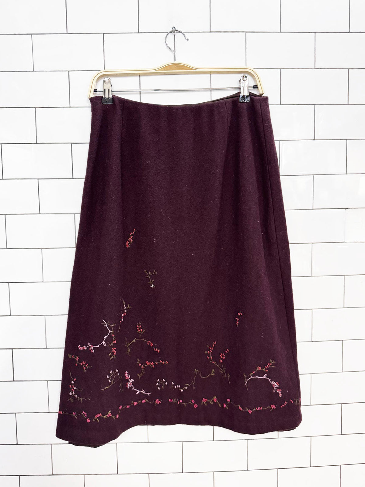 vintage 00s banana republic wool-blend embroidered midi skirt