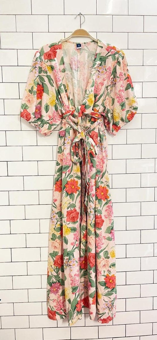 old navy linen - blend floral midi dress - good market thrift store