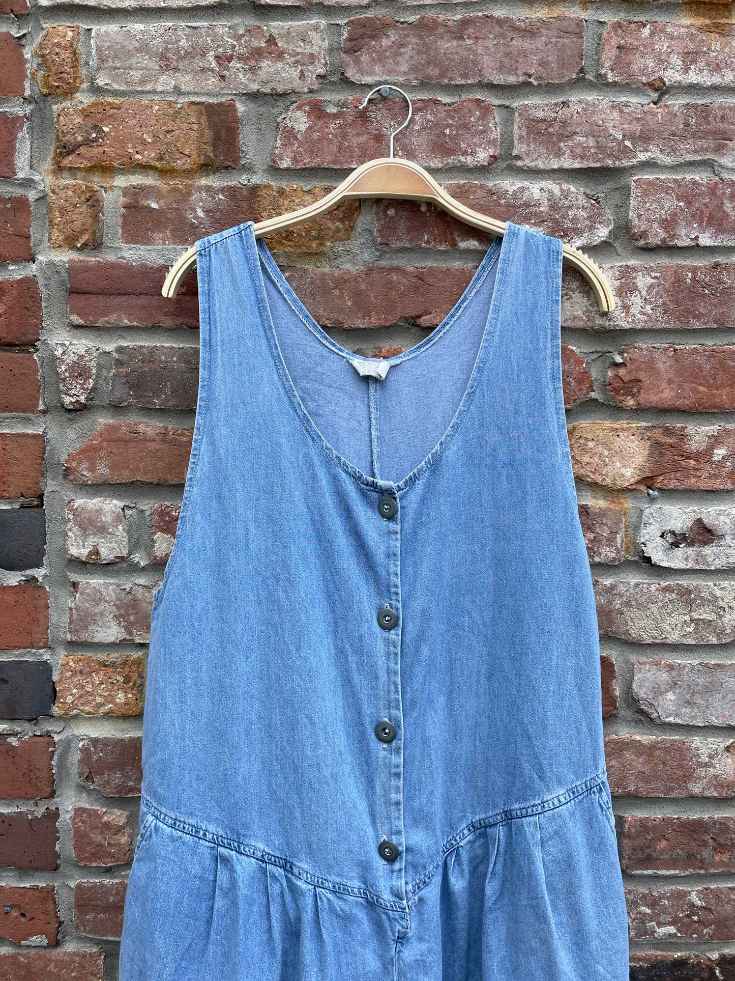 vintage denim button down pleated jumpsuit