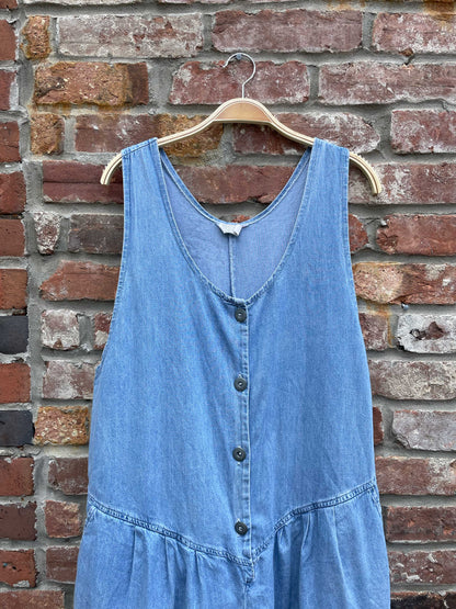 vintage denim button down pleated jumpsuit