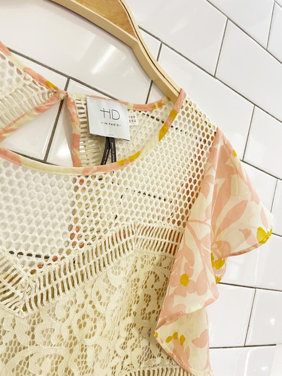 anthro hd in paris flutter sleeve crochet lace top - good market thrift store