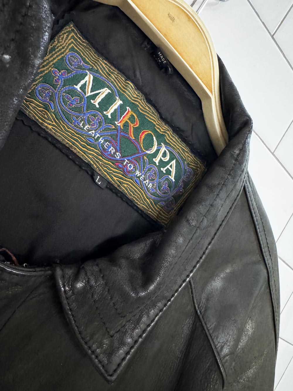 vintage 90s miropa nubuck two-tone leather bomber jacket