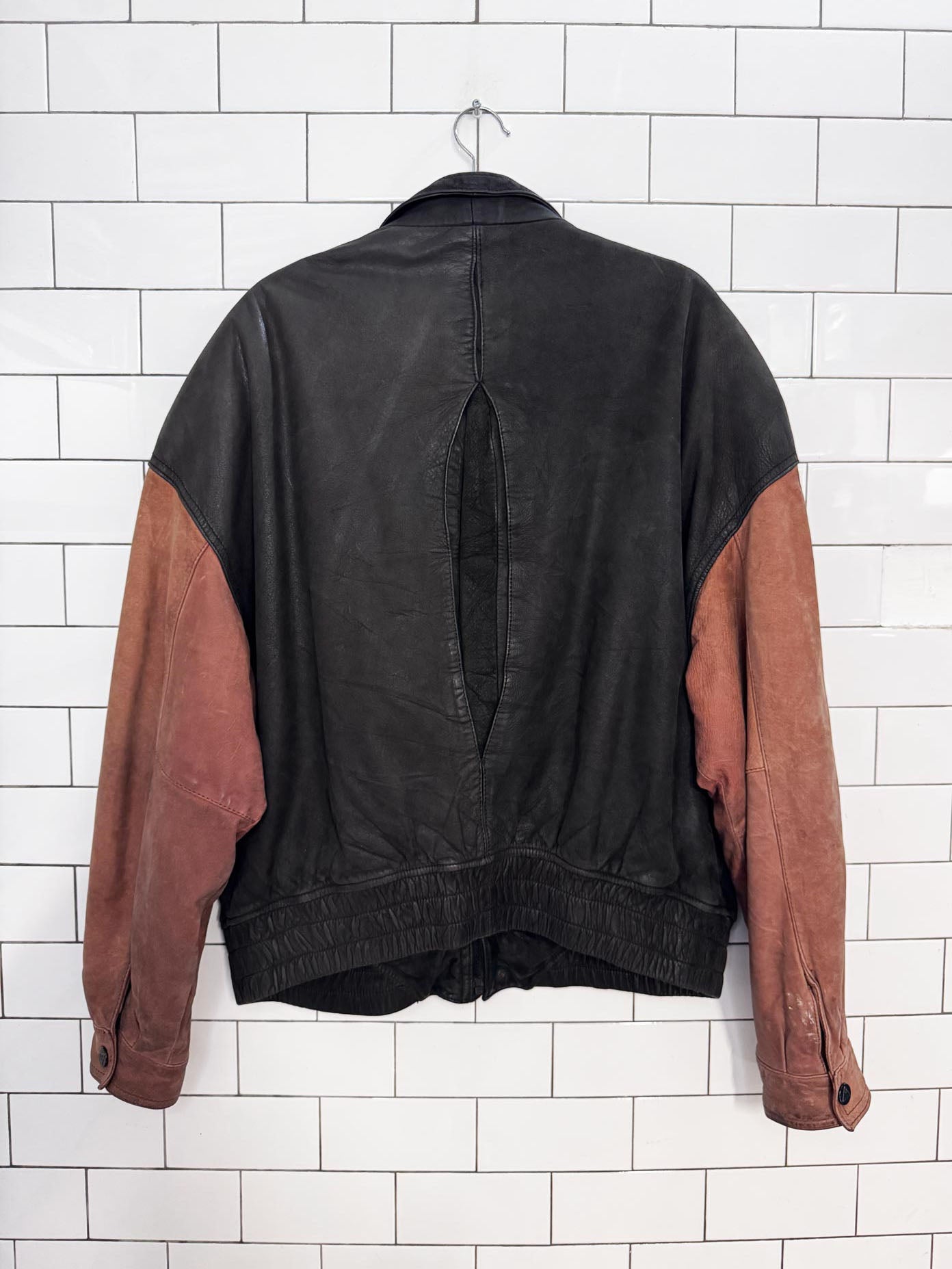 vintage 90s miropa nubuck two-tone leather bomber jacket
