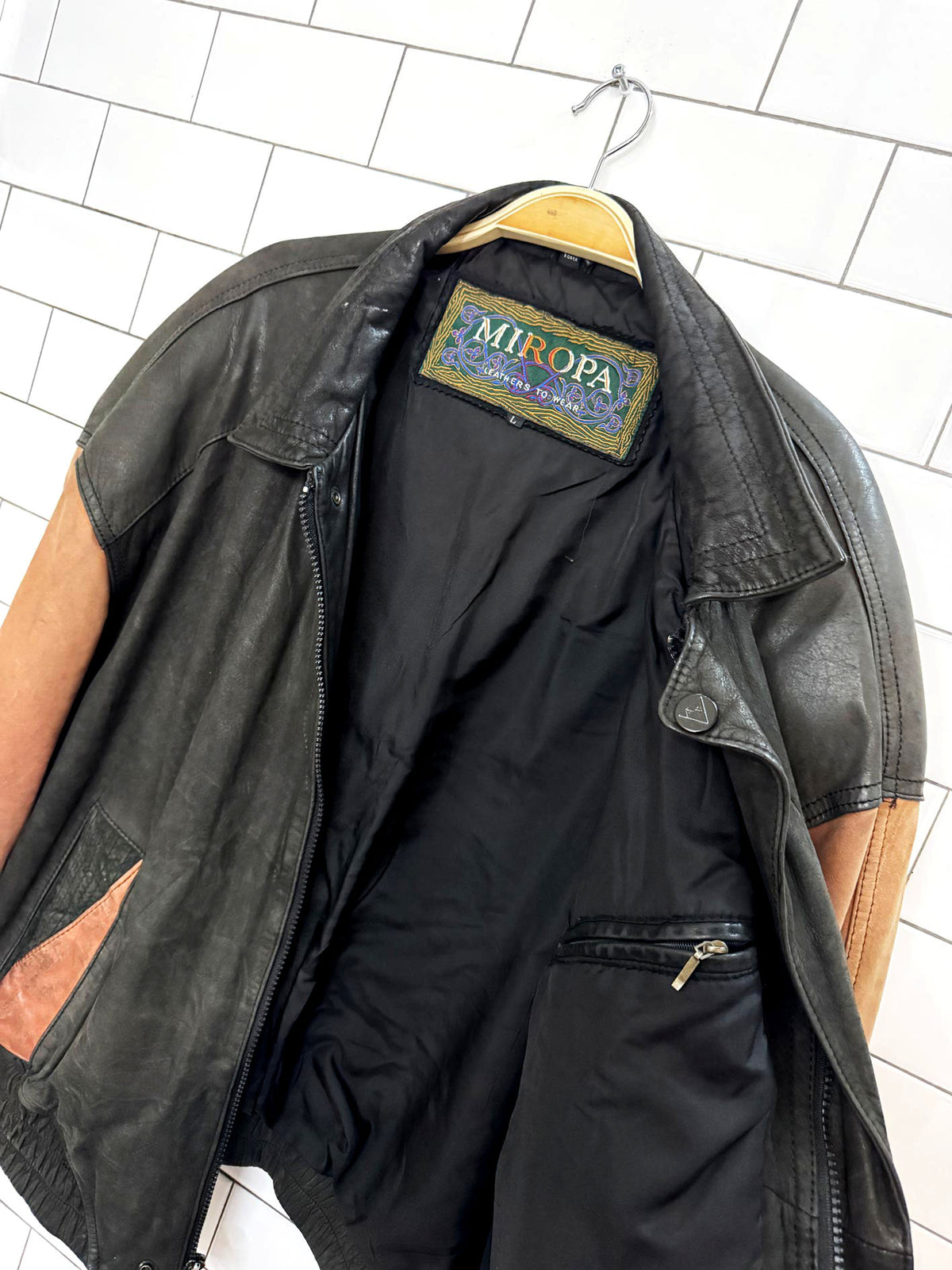 vintage 90s miropa nubuck two-tone leather bomber jacket