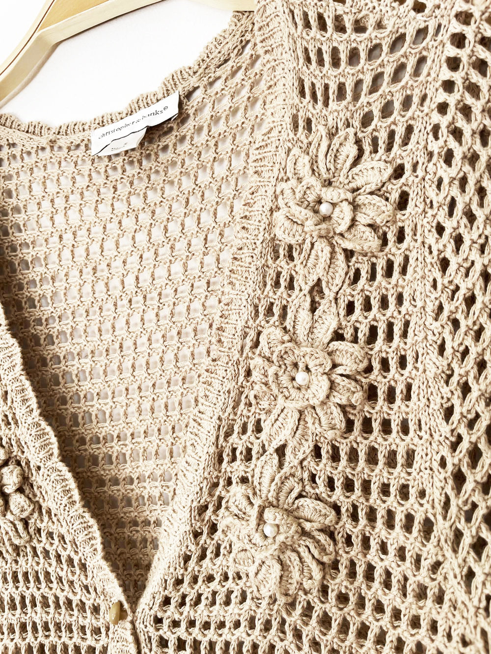 vintage christopher & banks floral crochet knit cardigan top