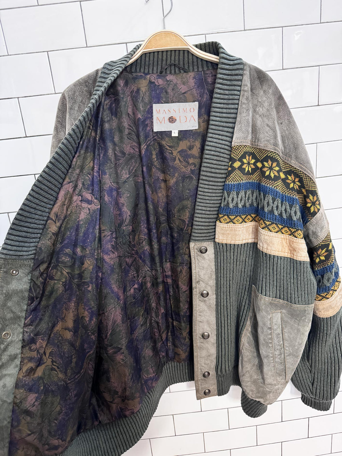 vintage 90s massimo moda suede + knit combo bomber jacket | utex