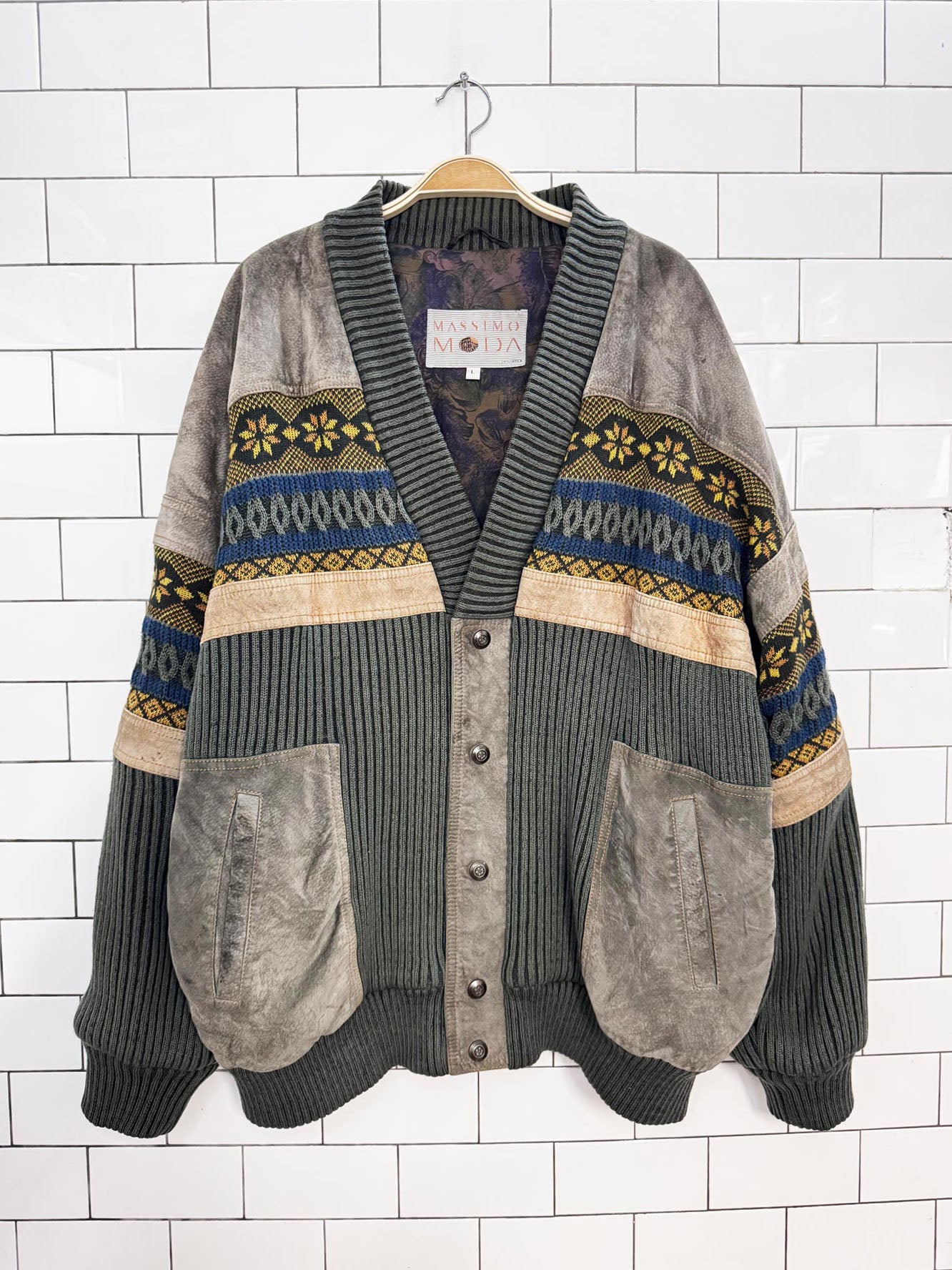 vintage 90s massimo moda suede + knit combo bomber jacket | utex