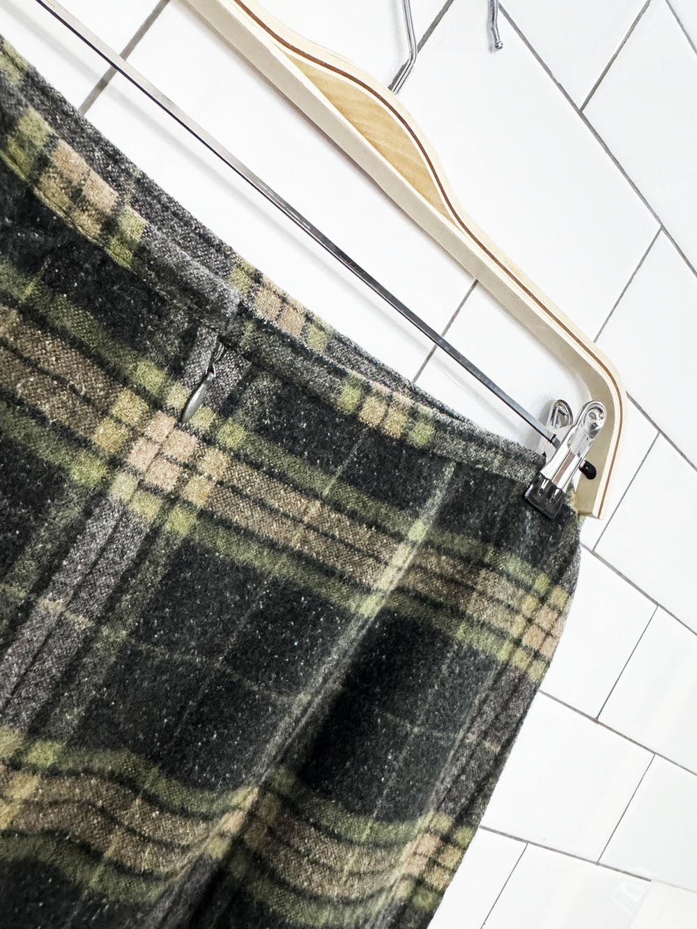 vintage 00s norton mcnaughton wool-blend plaid fringe maxi skirt