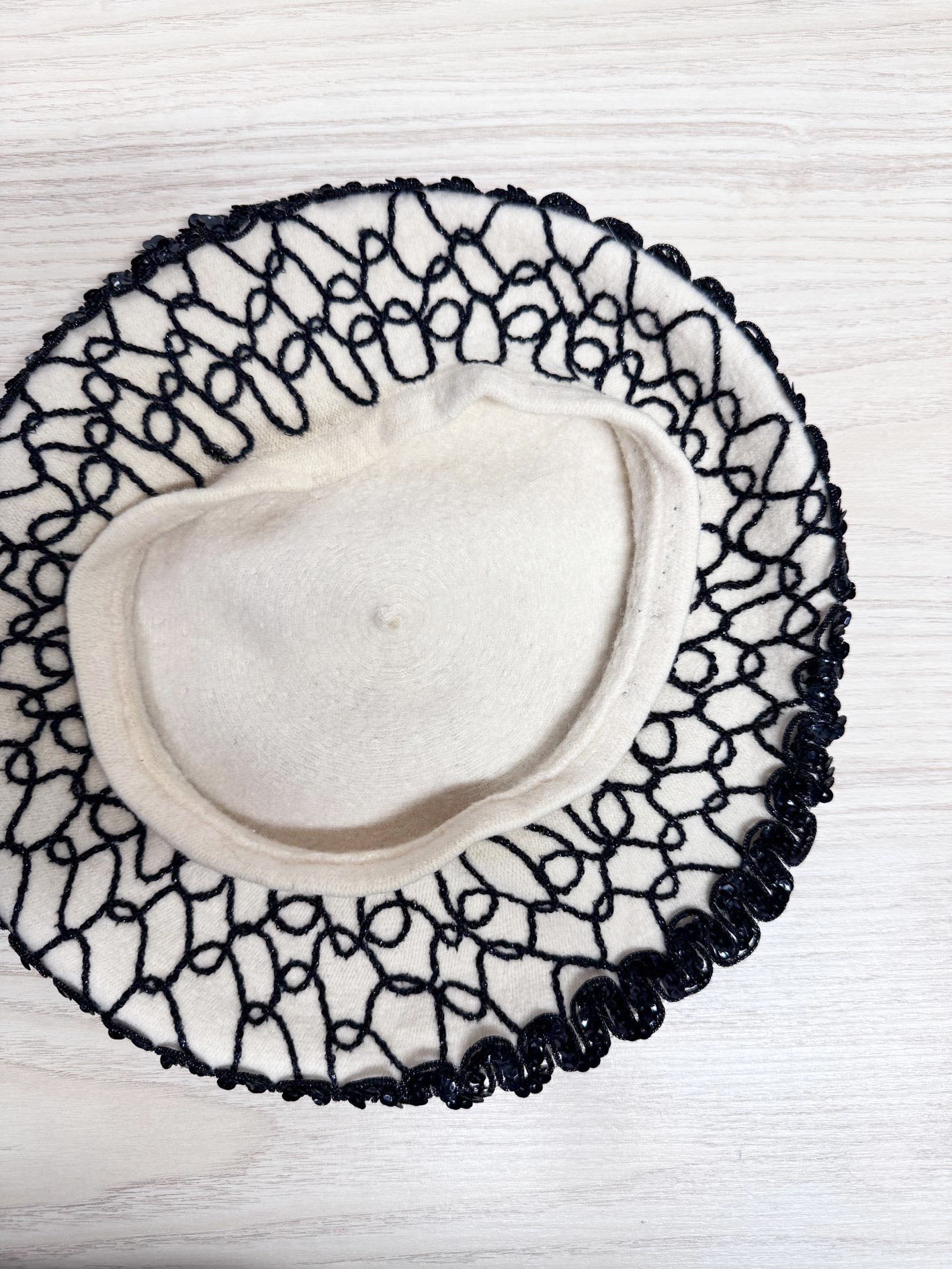 vintage wool sequin trim embroidered french beret