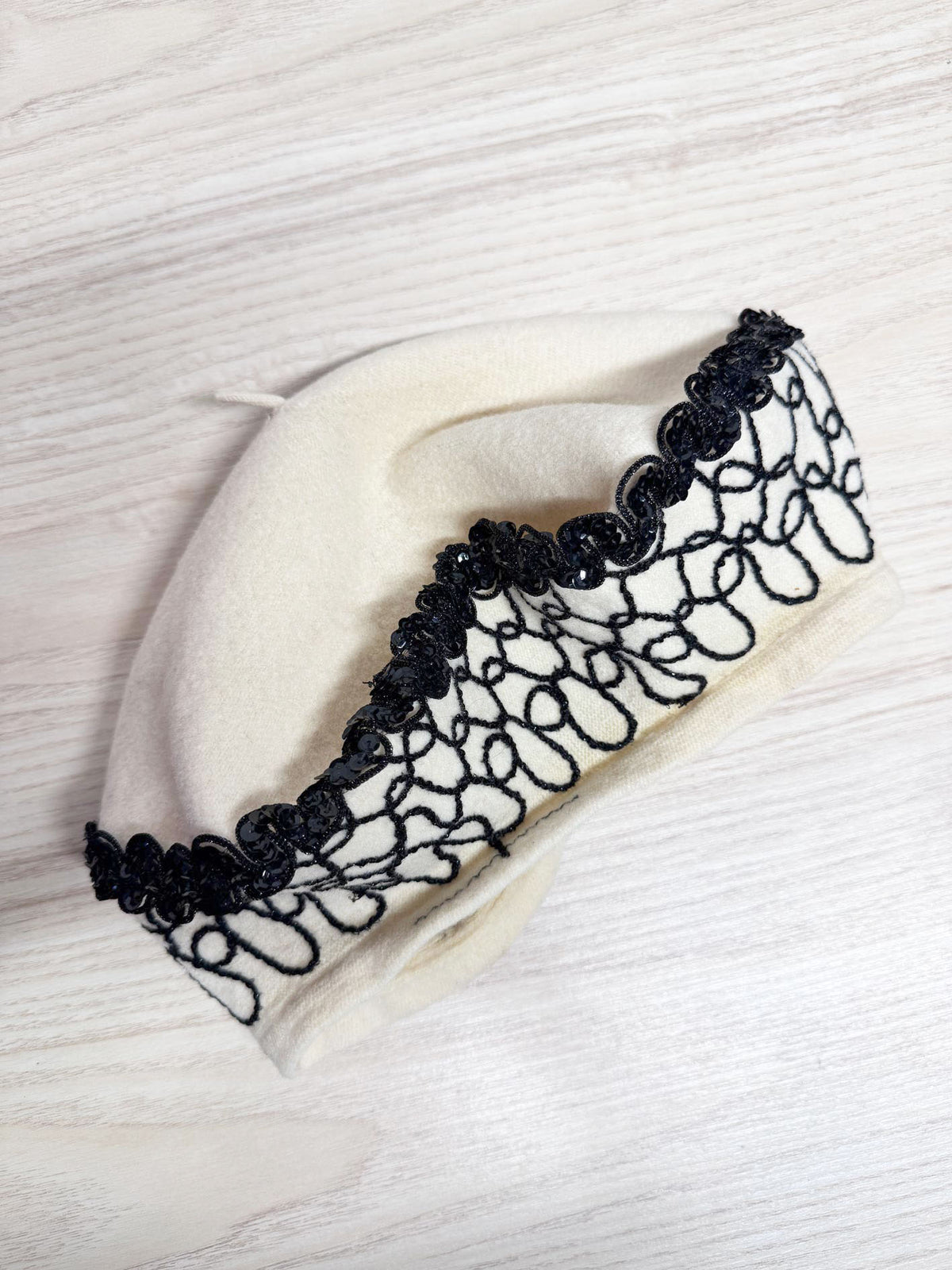 vintage wool sequin trim embroidered french beret
