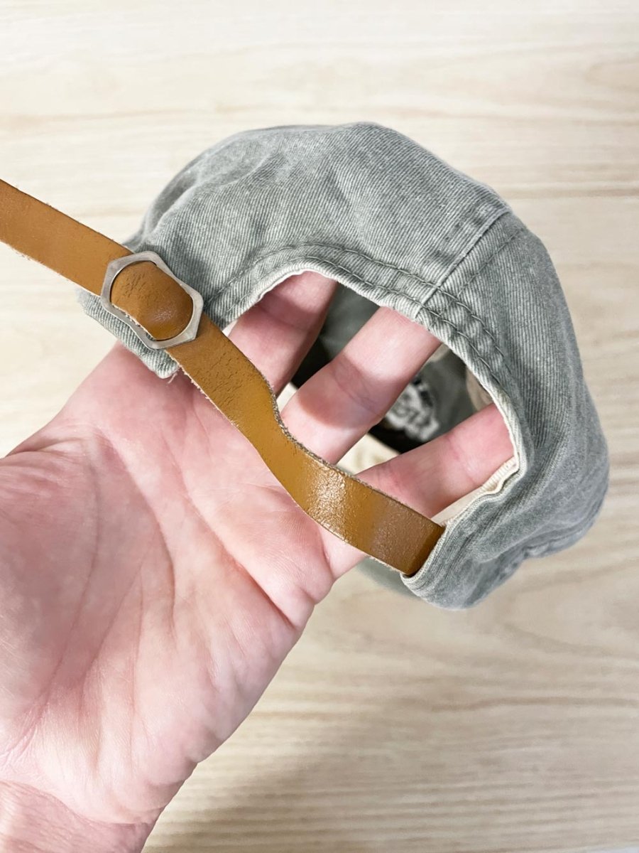 vintage 90s running room faded cotton hat w leather strap - good market thrift store