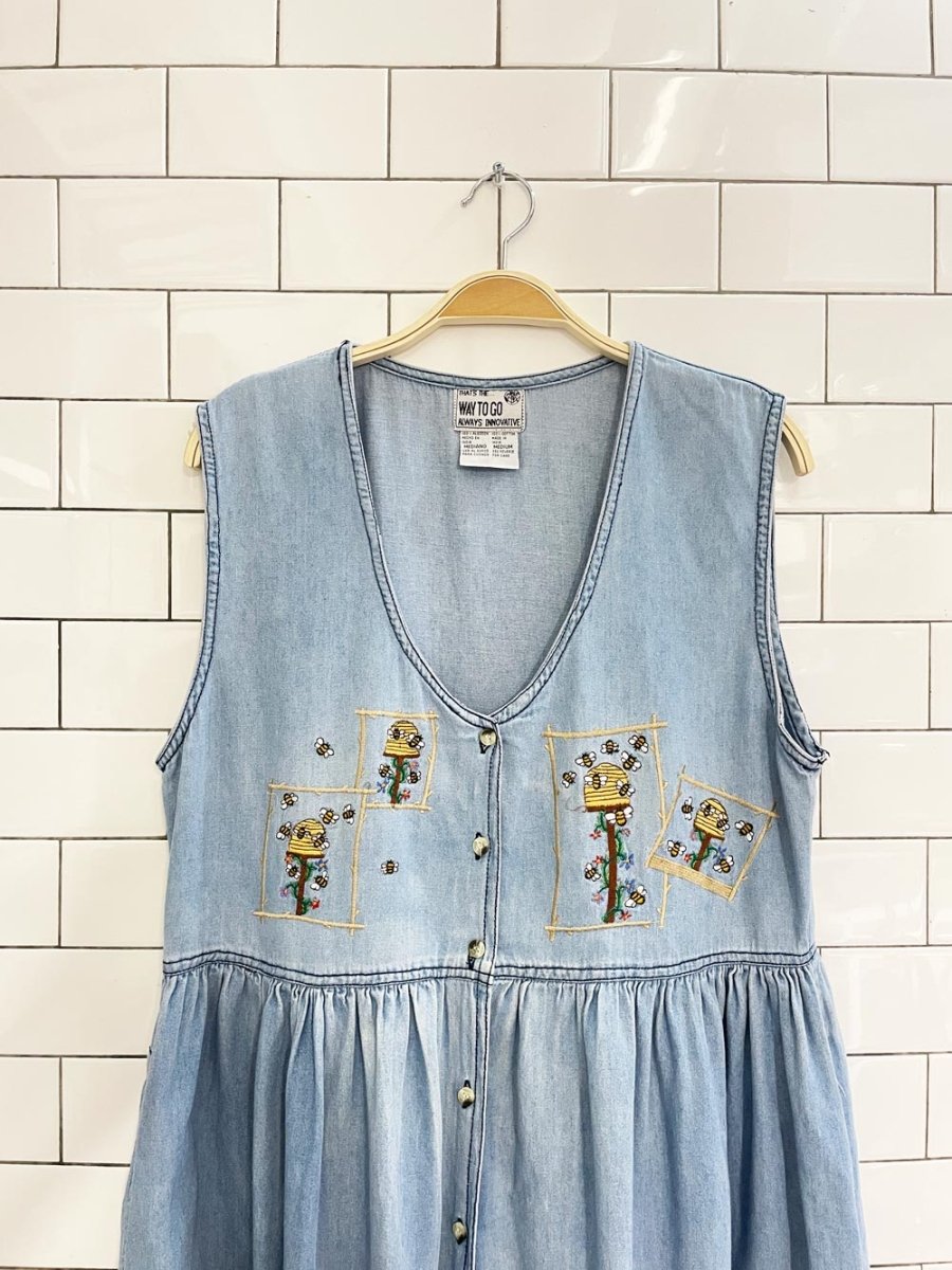 vintage 90s beekeeper denim button midi dress - good market thrift store