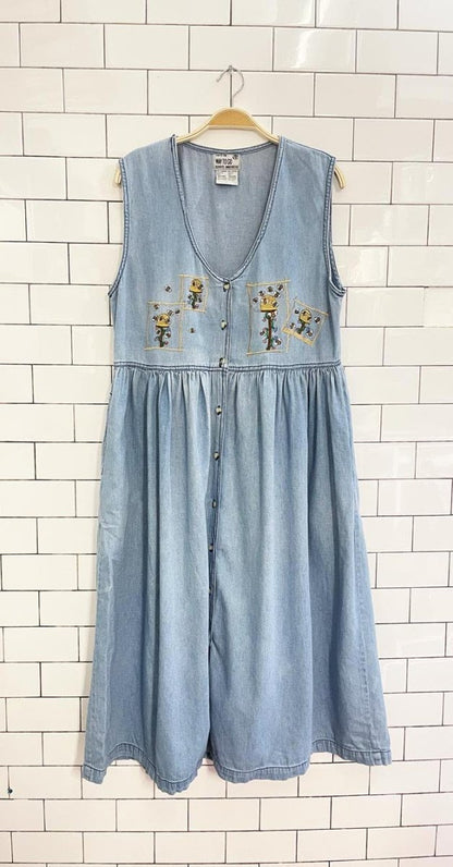 vintage 90s beekeeper denim button midi dress - good market thrift store