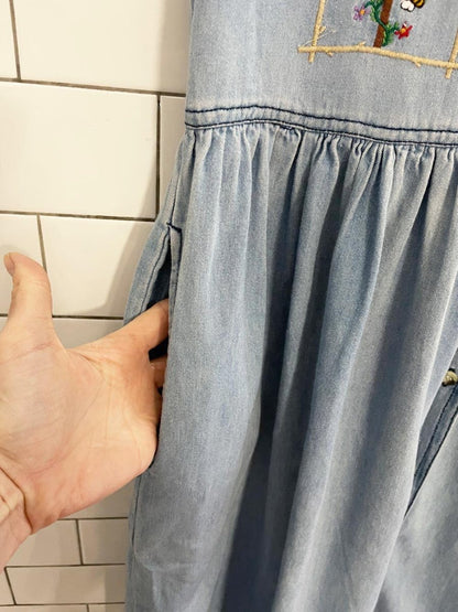 vintage 90s beekeeper denim button midi dress - good market thrift store