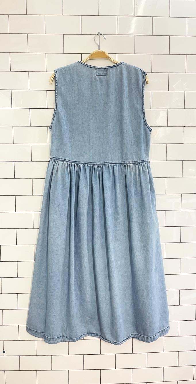 vintage 90s beekeeper denim button midi dress - good market thrift store