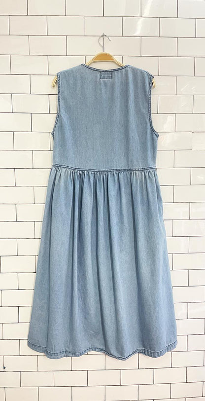 vintage 90s beekeeper denim button midi dress - good market thrift store