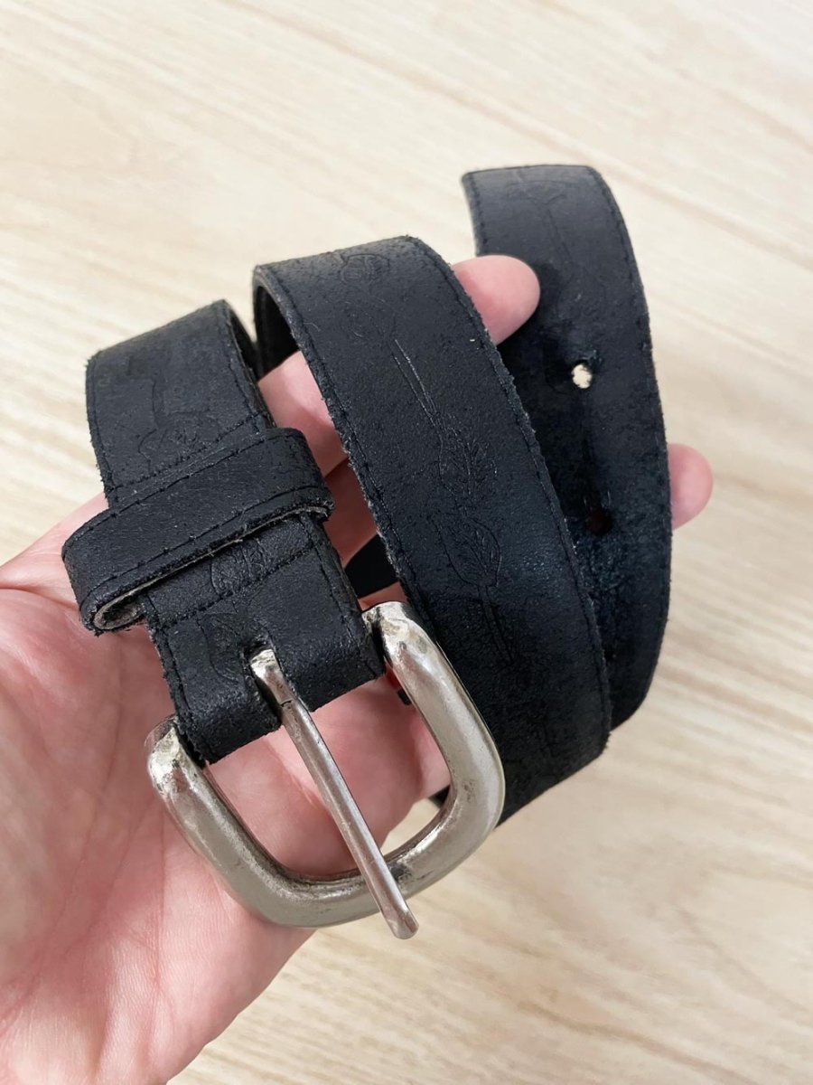 vintage 00s smart set embossed rose + vine leather belt - good market thrift store