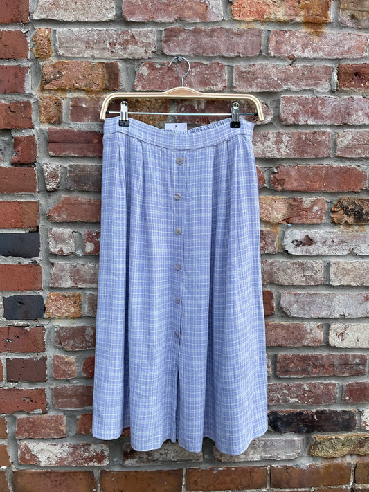 vintage lindor farm plaid button midi skirt