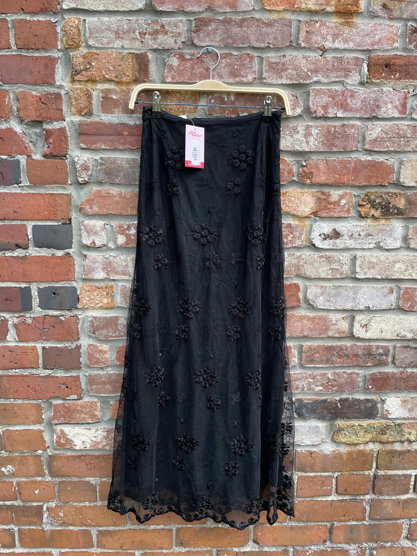 vintage 00s logic embroidered mesh maxi skirt