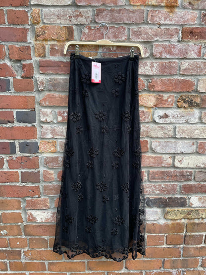 vintage 00s logic embroidered mesh maxi skirt