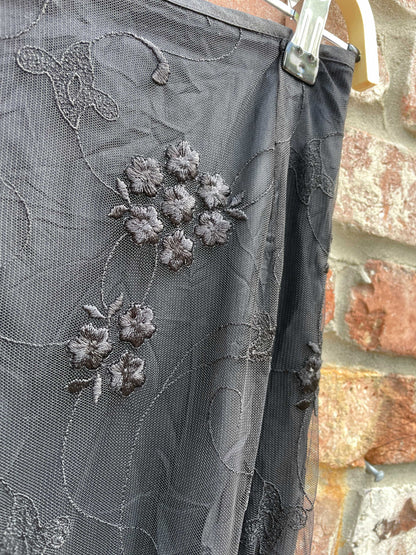 vintage 00s logic embroidered mesh maxi skirt