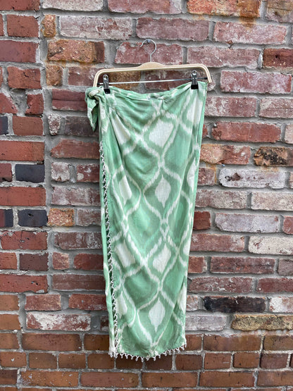 zara linen-blend beaded fringe wrap midi skirt