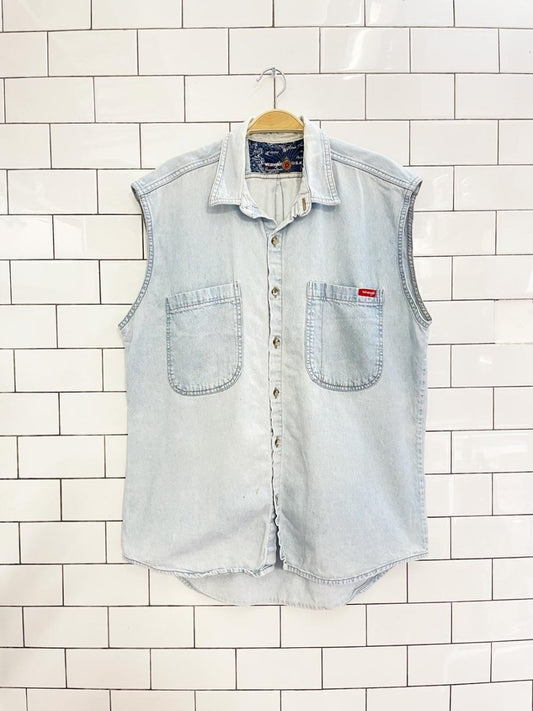 vintage wrangler sleeveless denim shirt - good market thrift store