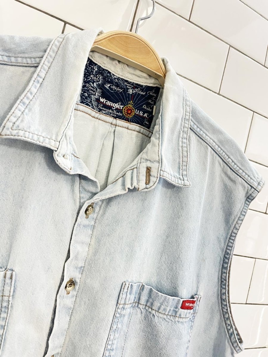 vintage wrangler sleeveless denim shirt - good market thrift store