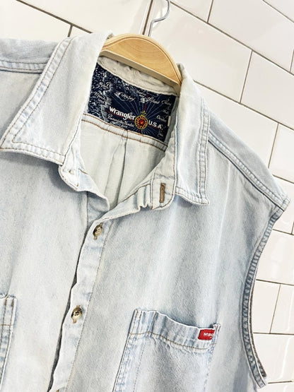 vintage wrangler sleeveless denim shirt - good market thrift store