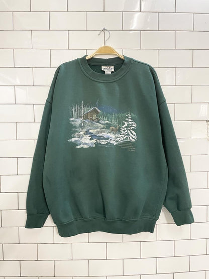 vintage 00s NR winter scene crew - good market thrift store