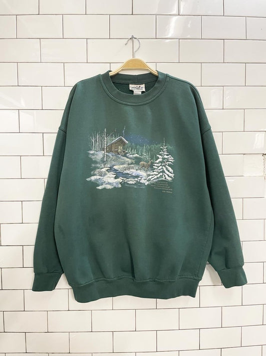 vintage 00s NR winter scene crew - good market thrift store