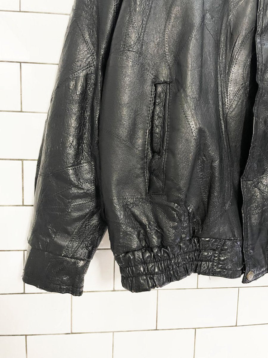 vintage 90s leworld patchwork leather bomber jacket - good market thrift store