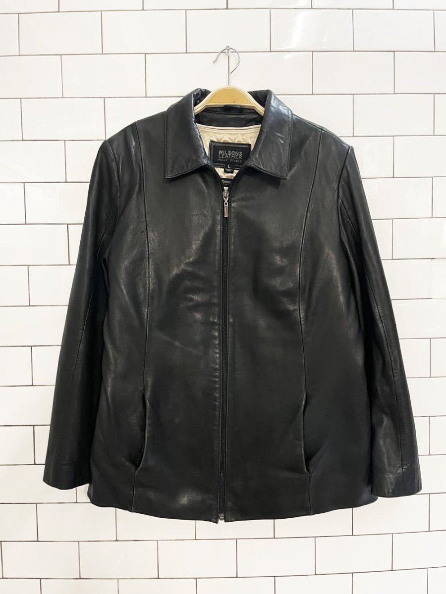 vintage 00s wilsons butter leather minimal zip jacket | zip out liner - good market thrift store