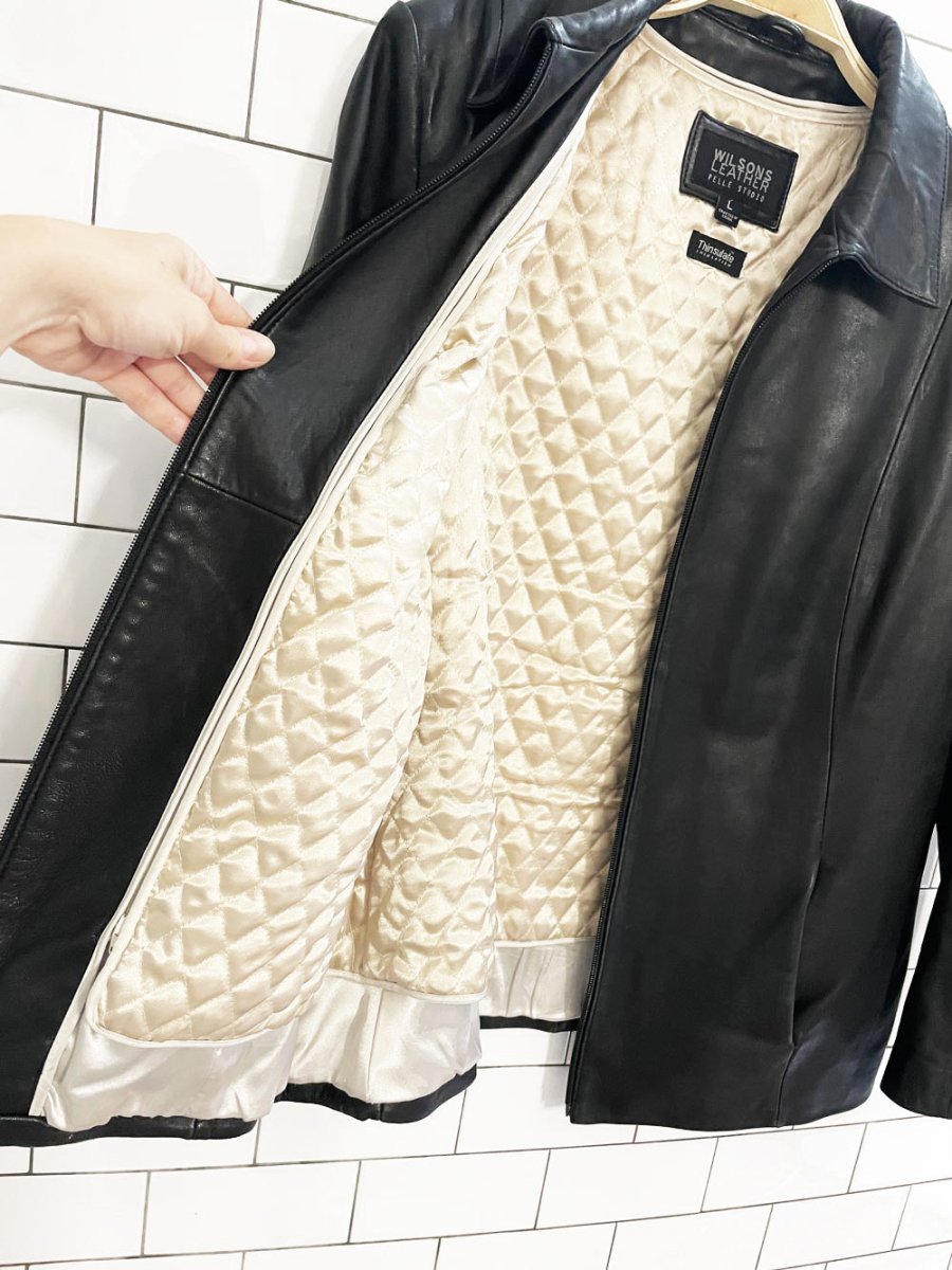 vintage 00s wilsons butter leather minimal zip jacket | zip out liner - good market thrift store