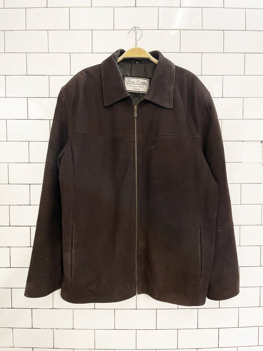 vintage pina colada nubuck leather minimal zip jacket | scandinav - good market thrift store