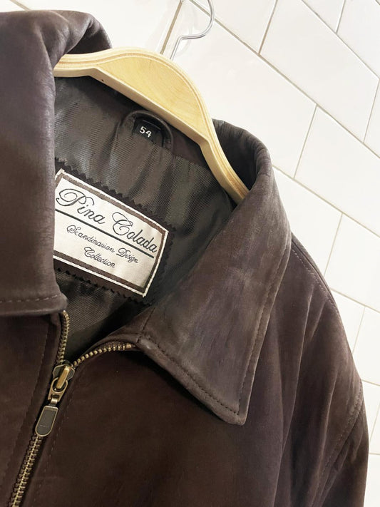 vintage pina colada nubuck leather minimal zip jacket | scandinav - good market thrift store