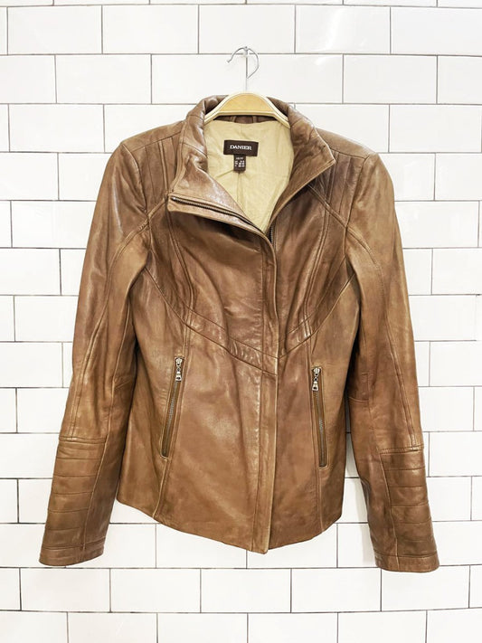 danier butter leather asymmetrical zip biker jacket - good market thrift store