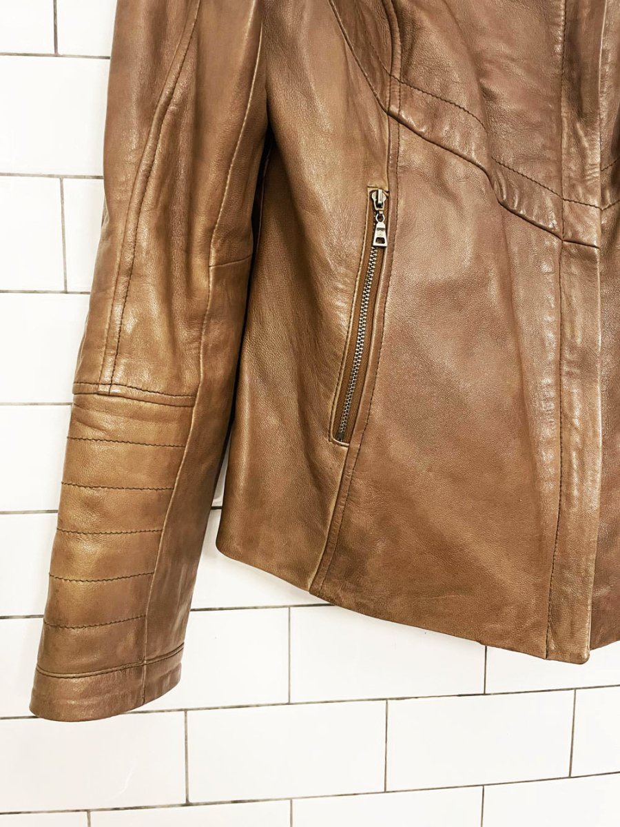 danier butter leather asymmetrical zip biker jacket - good market thrift store