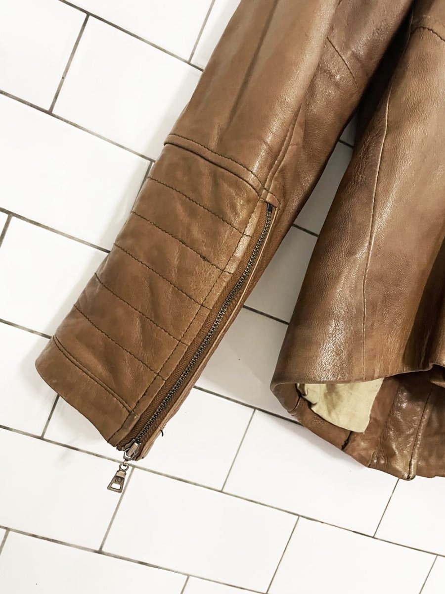 danier butter leather asymmetrical zip biker jacket - good market thrift store