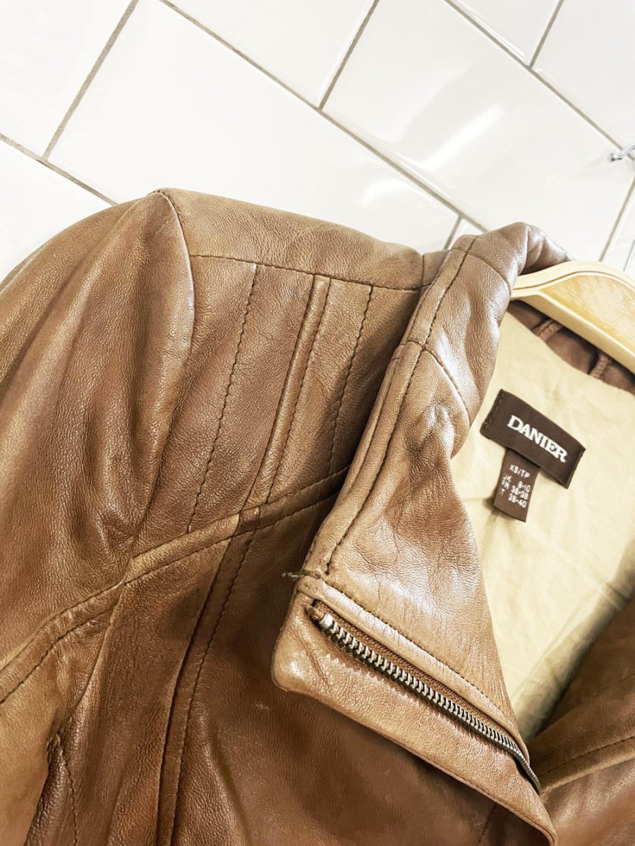 danier butter leather asymmetrical zip biker jacket - good market thrift store