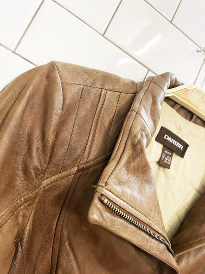 danier butter leather asymmetrical zip biker jacket - good market thrift store