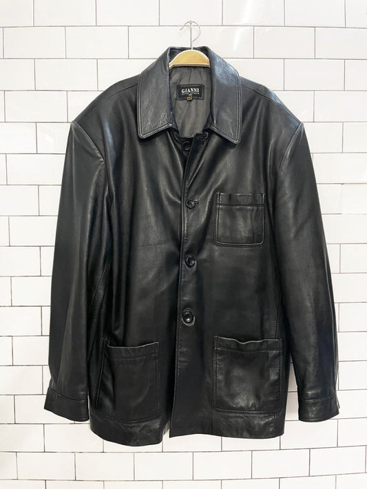 vintage gianni antonio lamb leather long shirt jacket - good market thrift store