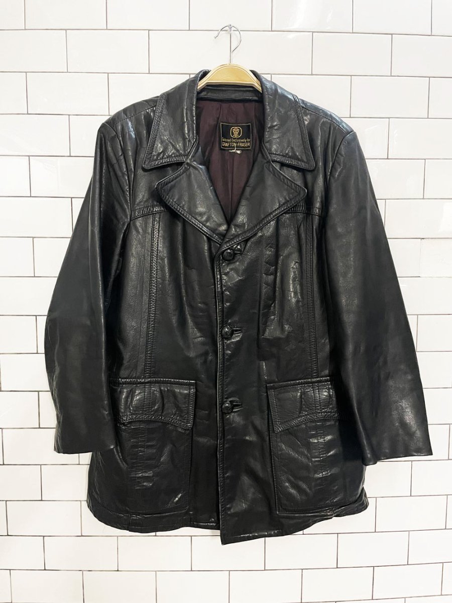 vintage 70s grafton - fraser belted back leather jacket - good market thrift store