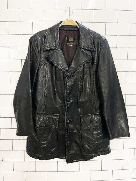 vintage 70s grafton - fraser belted back leather jacket - good market thrift store