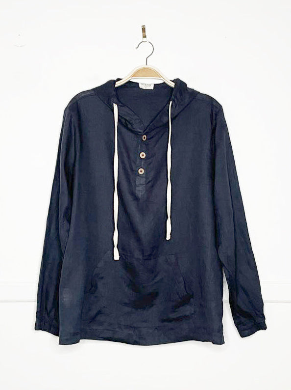 steam beachwear+ 100% linen hooded pullover
