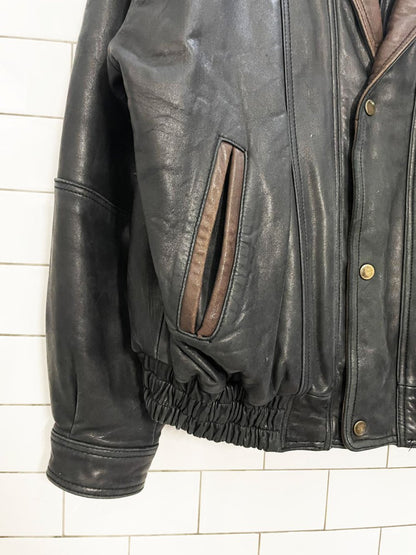vintage leonardos butter leather two - tone bomber jacket - good market thrift store