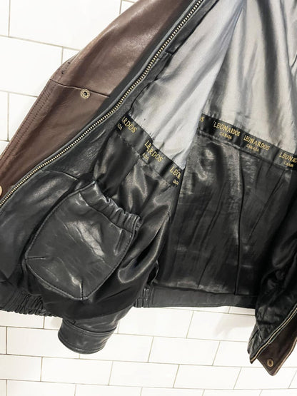 vintage leonardos butter leather two - tone bomber jacket - good market thrift store