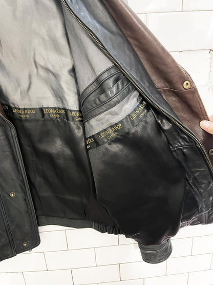 vintage leonardos butter leather two - tone bomber jacket - good market thrift store