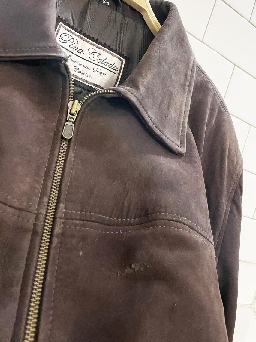vintage pina colada nubuck leather minimal zip jacket | scandinav - good market thrift store