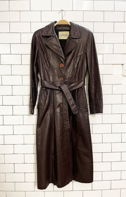 vintage 70s fairweather belted leather trench coat - good market thrift store